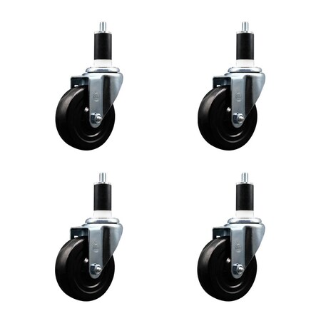 Service Caster 4'' Soft Rubber Wheel Swivel 1-3/8'' Expanding Stem Caster Set, 4PK SCC-EX20S414-SRS-138-4